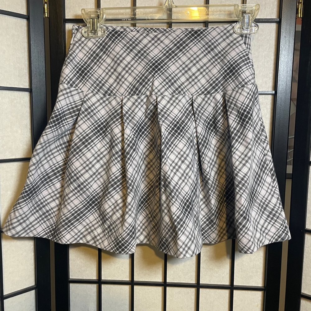 Divided H&M Women’s Juniors Pink Grey Plaid School Girl Pleated Mini Skirt Sz 0